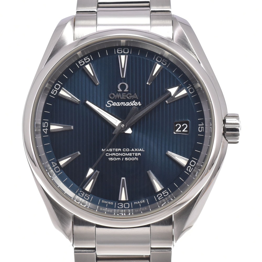 オメガ OMEGA 231.10.42.21.03.003 シーマスター アクアテラ デイト ブルー 自動巻き メンズ 美品 保証書付き 腕時計 L#150940