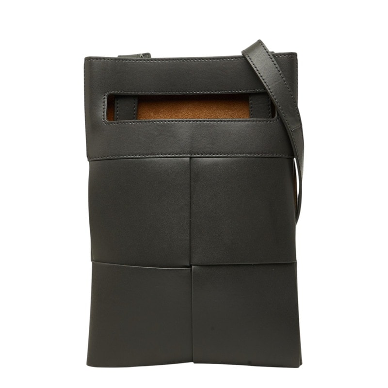 ボッテガヴェネタ マキシイントレチャート 斜め掛け ショルダーバッグ グレー レザー レディース BOTTEGAVENETA 中古