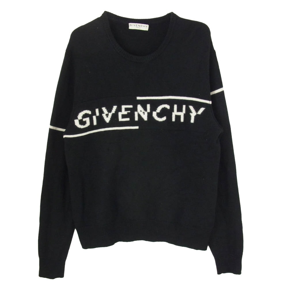 GIVENCHY ジバンシィ ニット 19AW BM90B44Y5D スプリットロゴ ウール クルーネック ニット セーター ブラック系 L【中古】