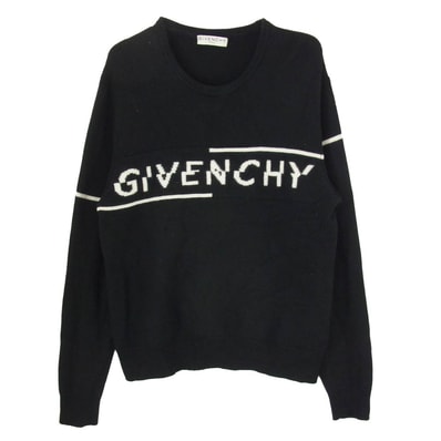 GIVENCHY ジバンシィ ニット 19AW BM90B44Y5D スプリットロゴ ウール クルーネック ニット セーター ブラック系 L【中古】