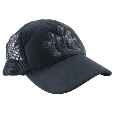 Chrome Hearts Trucker Cap Cross Leather Patch Cross Ball Mesh "Black"