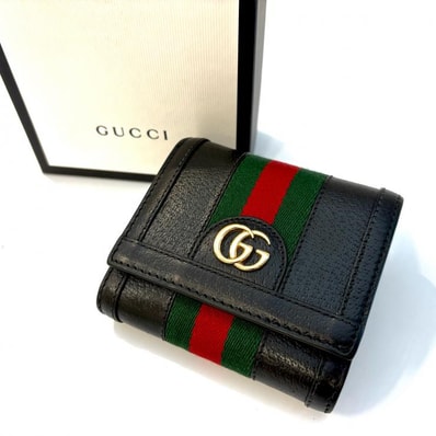 グッチ GUCCI オフィディア GG ウェブストライプ ブラック 二つ折り財布 719887【鑑定済み】正規品