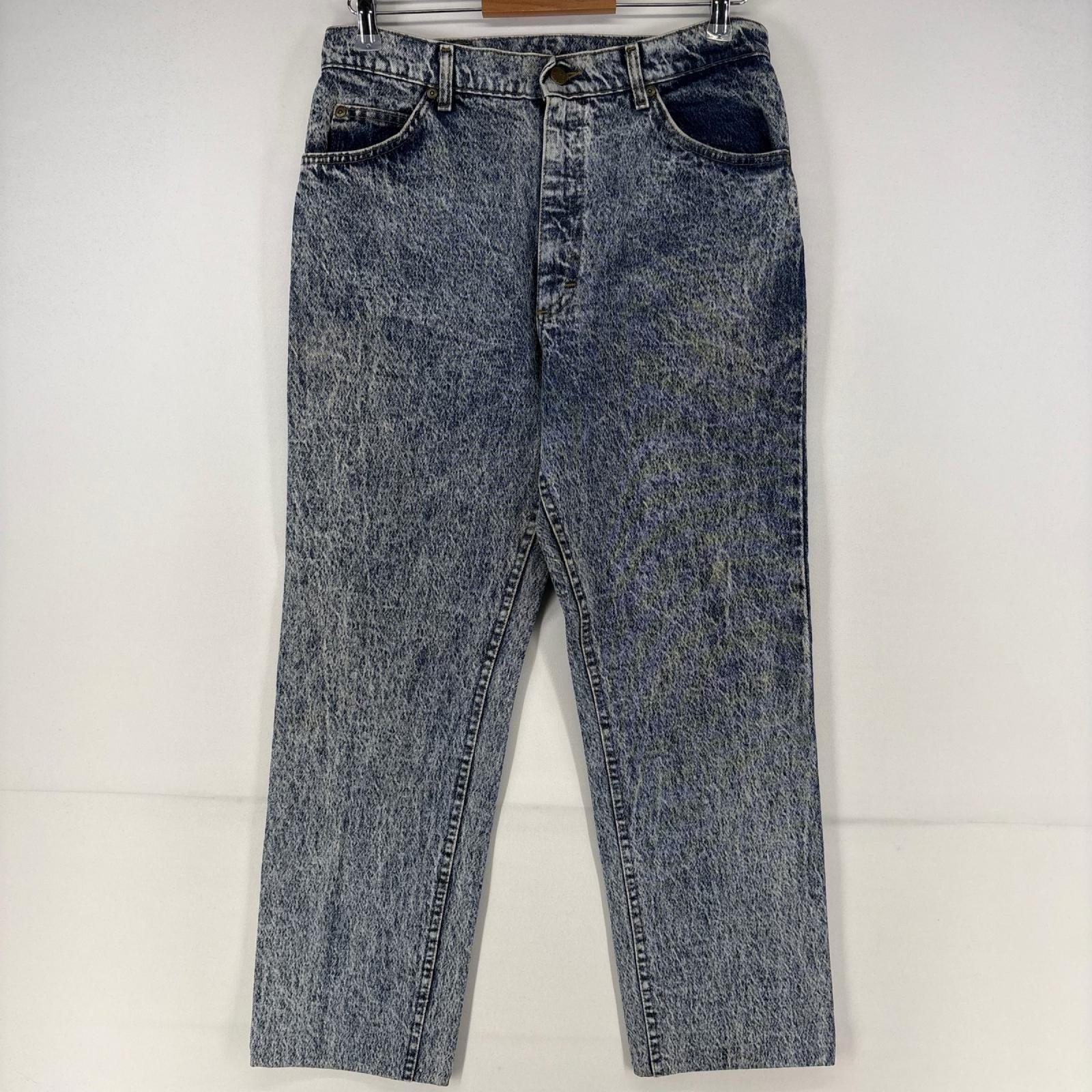 古着 90's/90年代 リー Lee USA製 デニム パンツ 5ポケット ケミカルウォッシュ テーパード ジップ w33 L34  ブルー メンズ