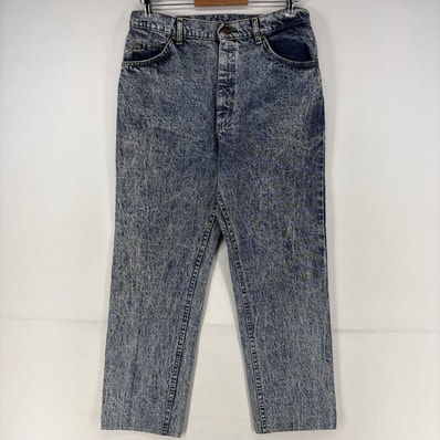 古着 90's/90年代 リー Lee USA製 デニム パンツ 5ポケット ケミカルウォッシュ テーパード ジップ w33 L34 ブルー メンズ