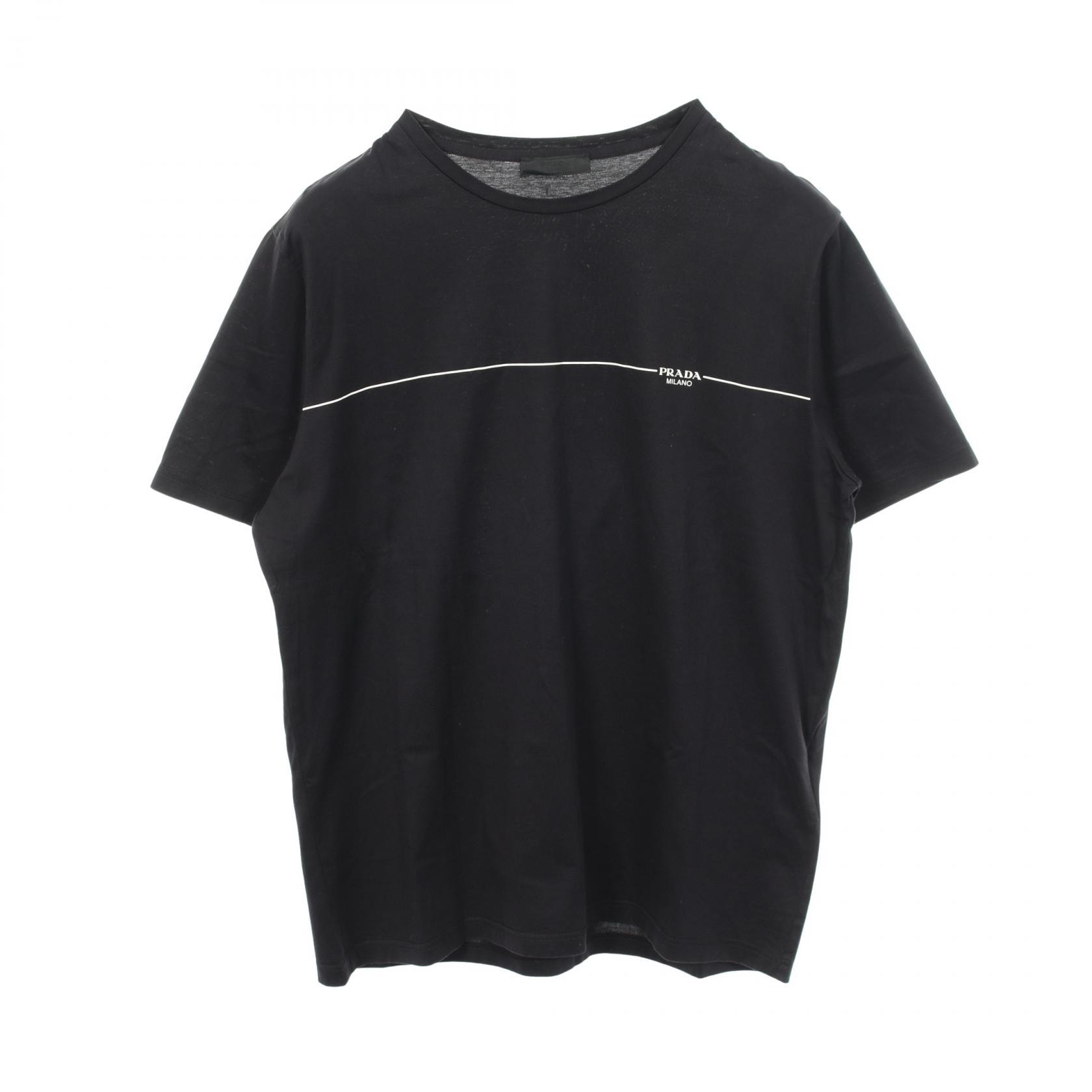 プラダ PRADA ロゴプリント 半袖Tシャツ 衣料品 トップス コットン メンズ ブラック系 【中古】