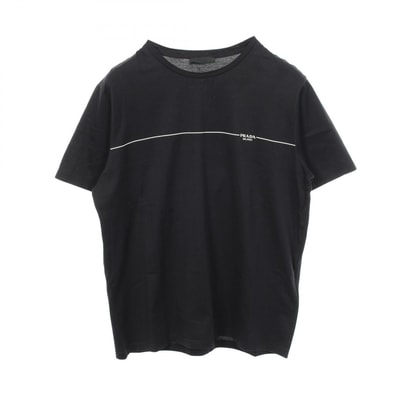 プラダ PRADA ロゴプリント 半袖Tシャツ 衣料品 トップス コットン メンズ ブラック系 【中古】