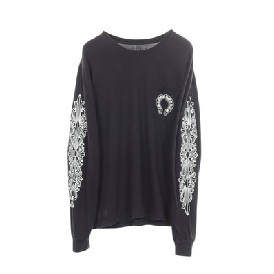 クロムハーツ CHROME HEARTS ホースシュー アームフローラルプリント ポケット付き 長袖Tシャツ 衣料品 トップス コットン メンズ ブラック系 【中古】