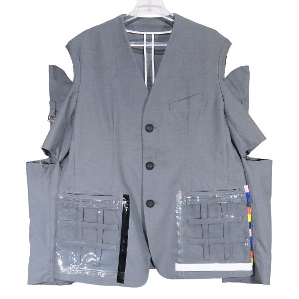 TAKAHIROMIYASHITA TheSoloist. タカヒロミヤシタ ザソロイスト THREE-WAY COLLARLESS JACKET sj.0005SS22 スリーウェイカラーレスジャケット グレー ノーカラー テーラード サイズ46