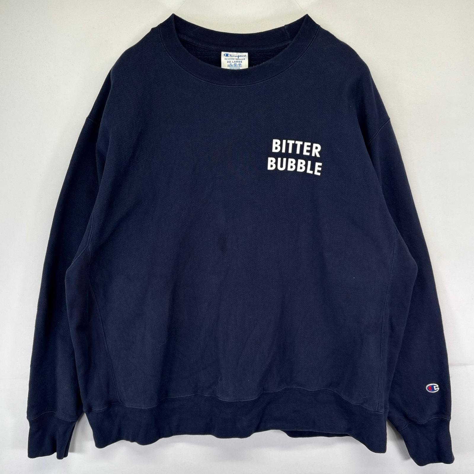 古着 チャンピオン Champion スウェット リバースウィーブ クルーネック 大きいサイズ 2XL  ネイビー系 両面プリント メンズ