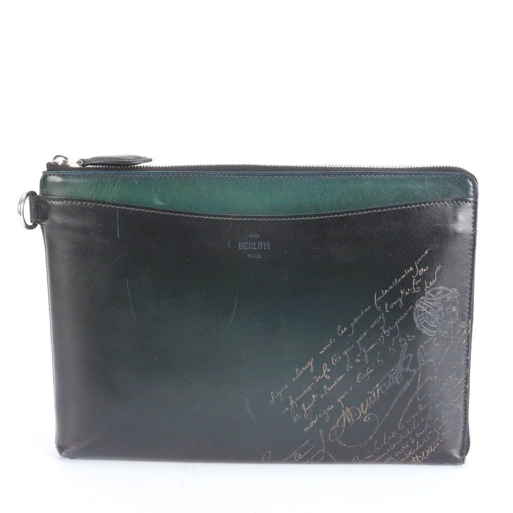 ■極美品 ベルルッティニノ GM カリグラフィ グリーンセカンドバッグ
