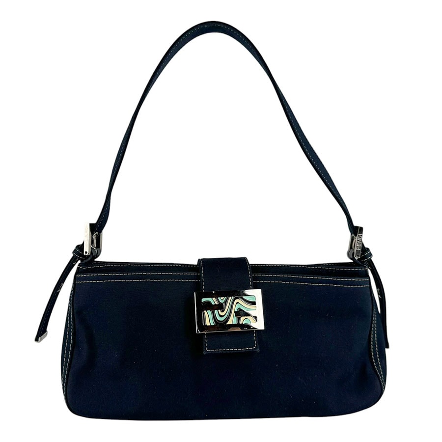 フェンディ FENDI ショルダーバッグ キャンバス ネイビー シルバー レディース【中古】 z9600