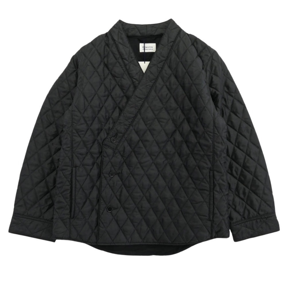 KUON クオン ジャケット 145JK033940 Kimono Collar Quilted Shirket キモノカラー ダブルブレスト キルティング シャツ ジャケット ブラック系 S【極上美品】【中古】