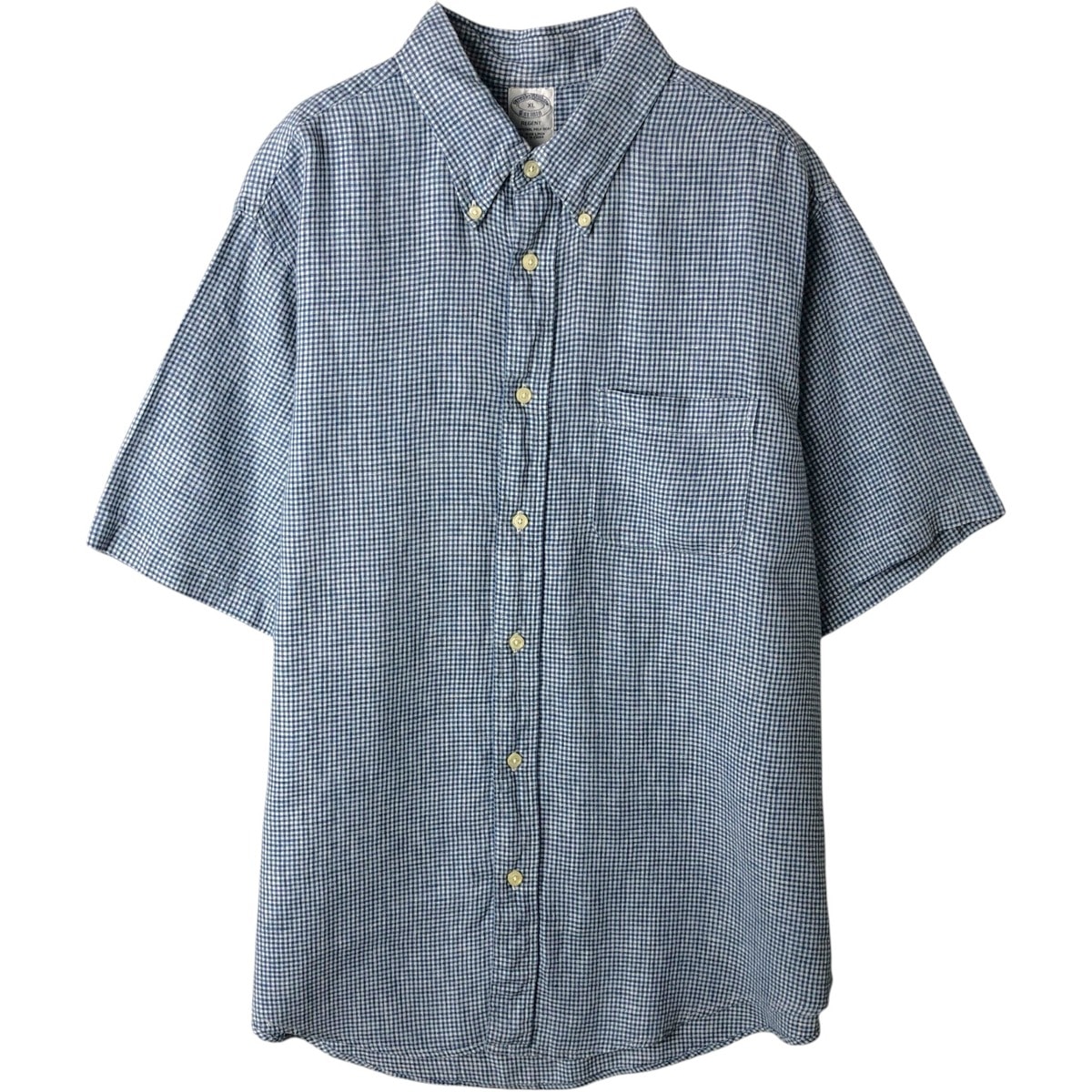古着 ブルックスブラザーズ Brooks Brothers Est.1818 チェック柄 半袖 リネン ボタンダウンシャツ メンズXL相当/rab182098