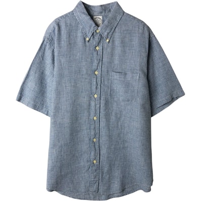 古着 ブルックスブラザーズ Brooks Brothers Est.1818 チェック柄 半袖 リネン ボタンダウンシャツ メンズXL相当/rab182098