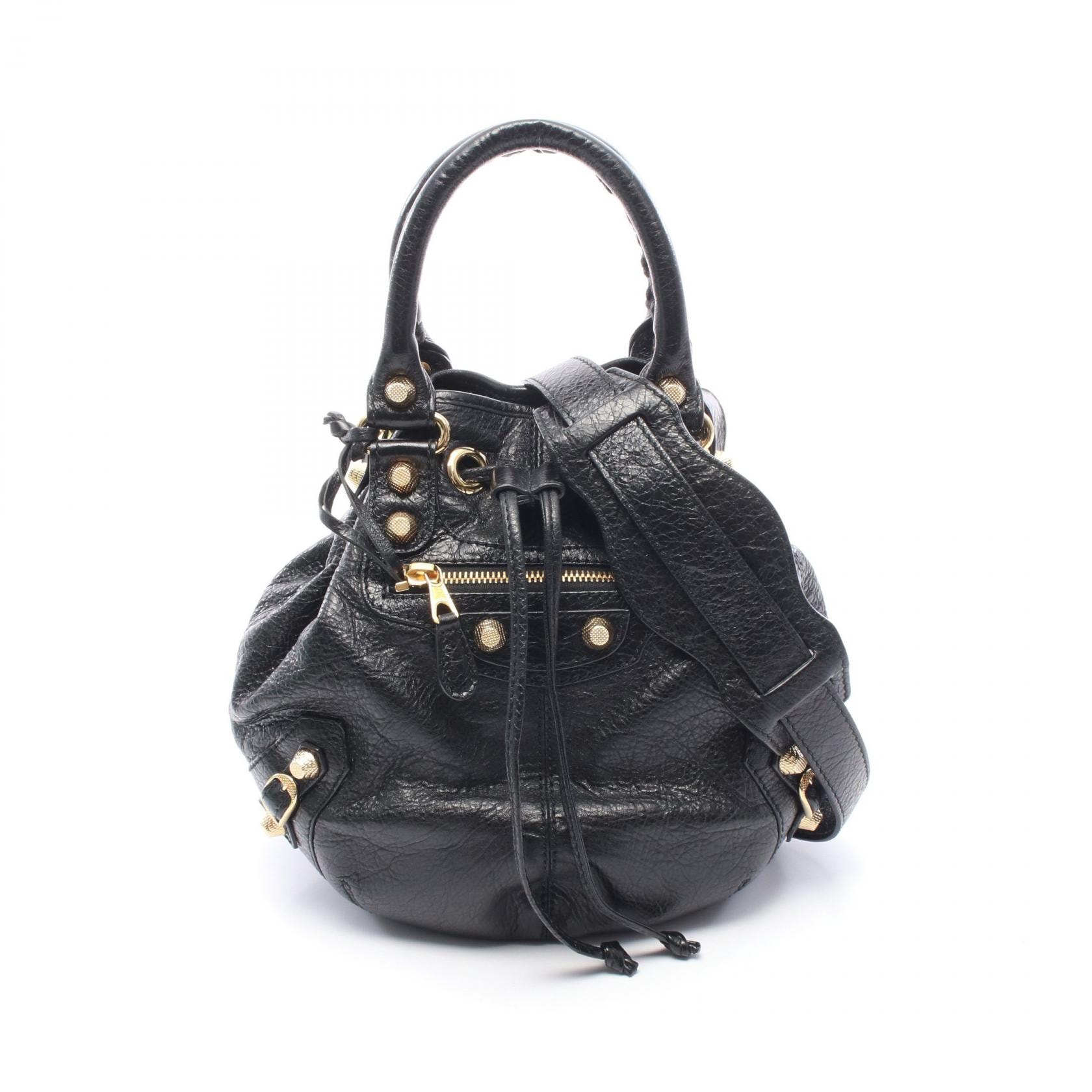 バレンシアガ BALENCIAGA ジャイアント ミニポンポン 2WAY ハンドバッグ バッグ レザー レディース ブラック系 285439 【中古】