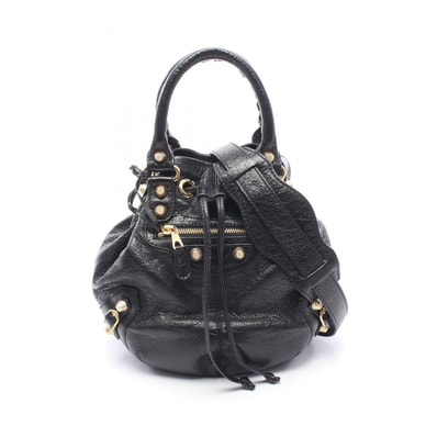 バレンシアガ BALENCIAGA ジャイアント ミニポンポン 2WAY ハンドバッグ バッグ レザー レディース ブラック系 285439 【中古】