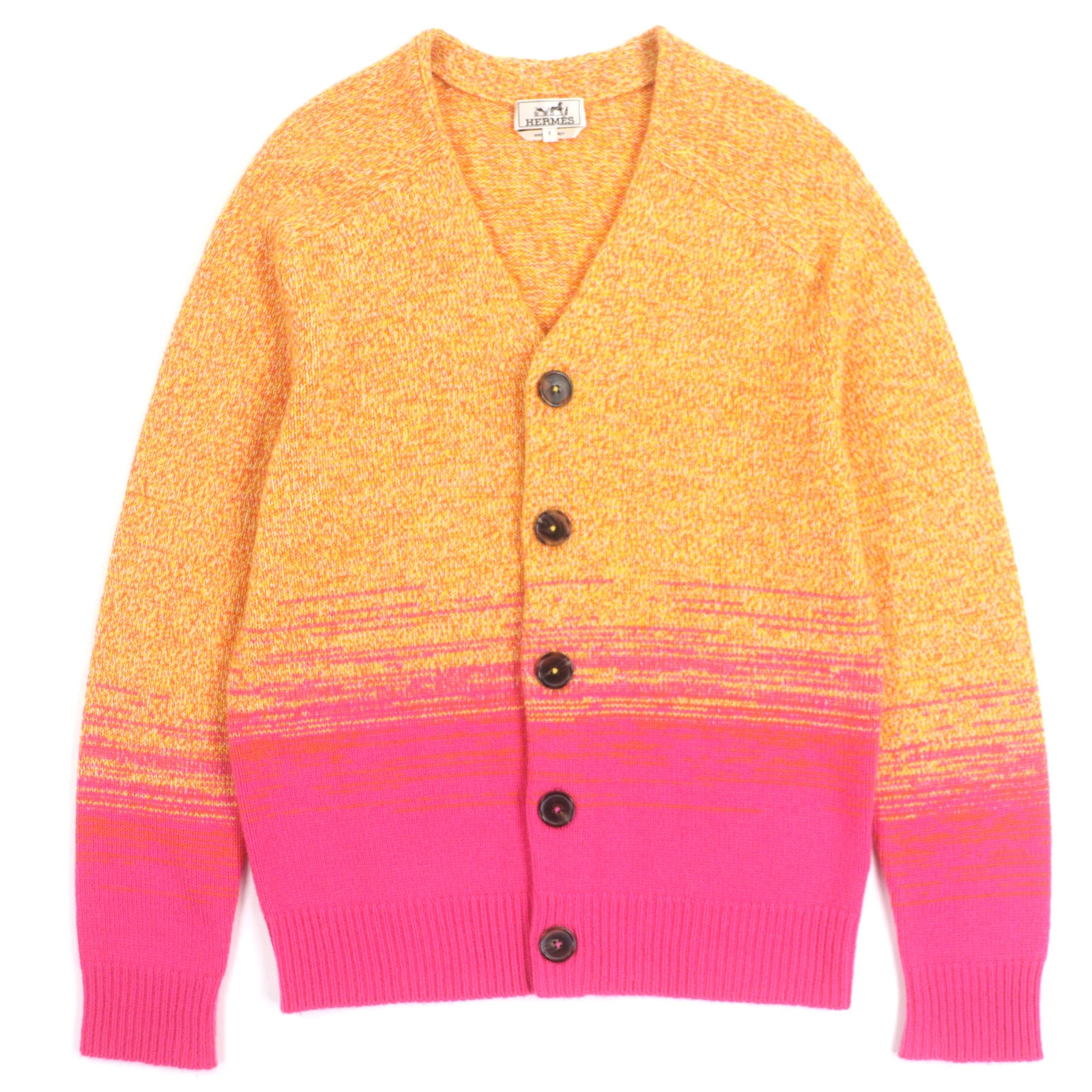 極美品 エルメス カーディガン オレンジ ピンク メンズ S