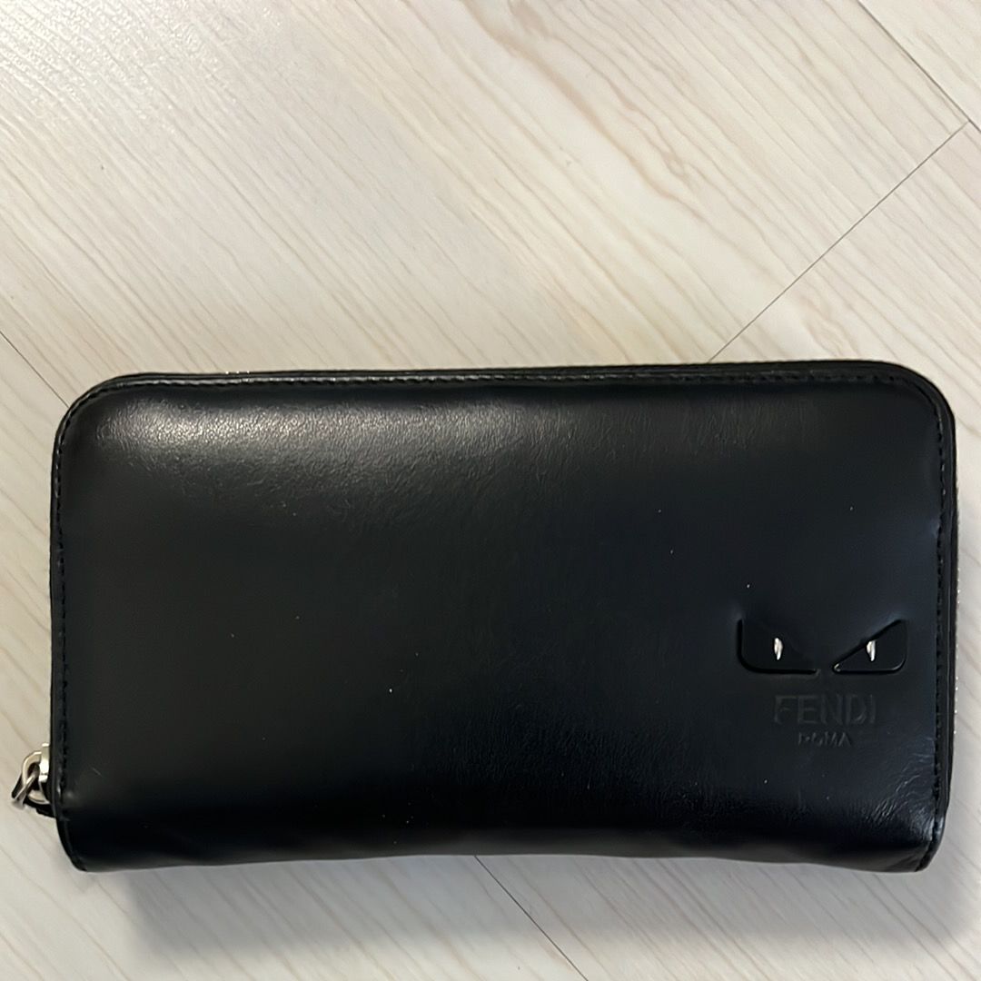 FENDI Zip-Around Wallet Smooth Leather Wallet "Black"