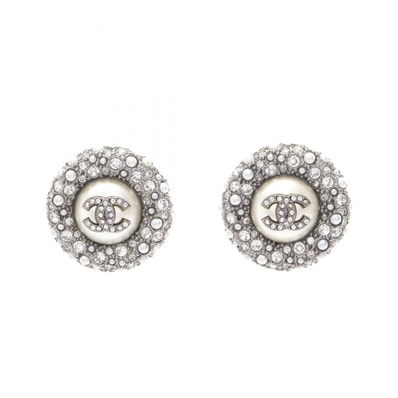 シャネル CHANEL ココマーク ラウンド ピアス ジュエリー ステンレススチール フェイクパール / ラインストーン レディース シルバー系 / ホワイト系 / クリア系 【中古】