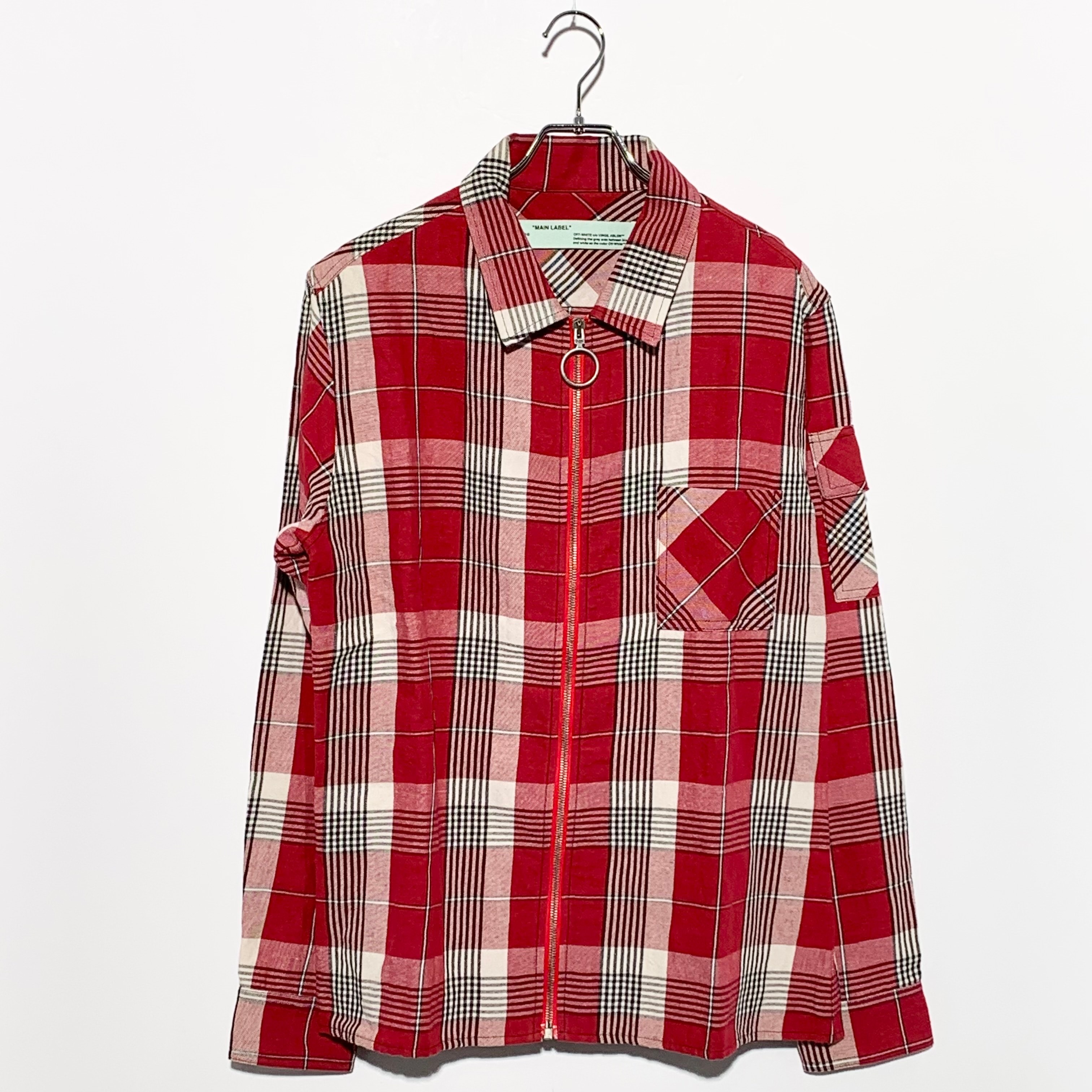 OFF WHITE BACK SKULL PRINT PLAID ZIP Up SHIRT Red
