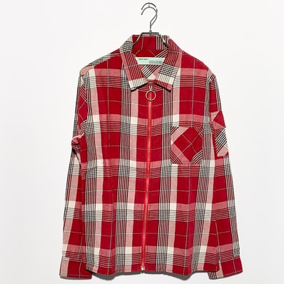OFF WHITE BACK SKULL PRINT PLAID ZIP Up SHIRT Red