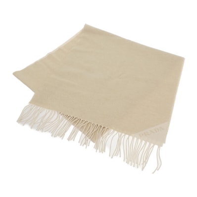 プラダ ジャガードイブニングスカーフ ストール 秋冬 白【中古】【Aランク】