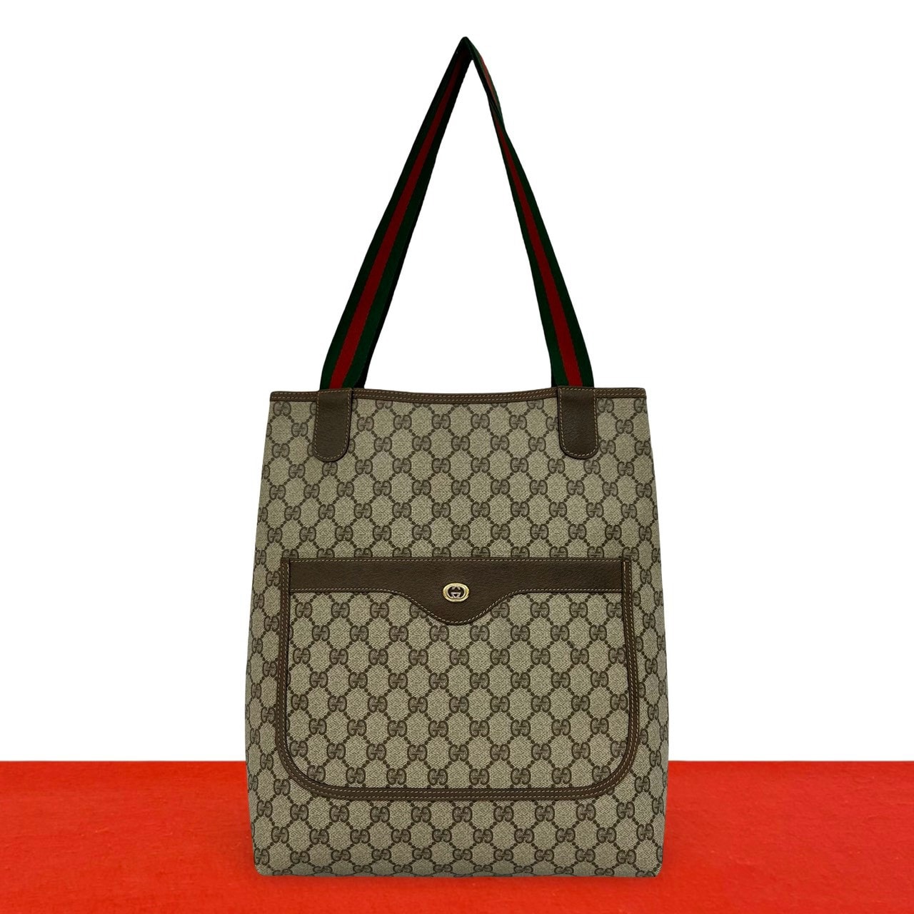 GUCCI グッチ シェリーライン GG ロゴ 柄 レザー PVC トートバッグ ブラウン
 36061