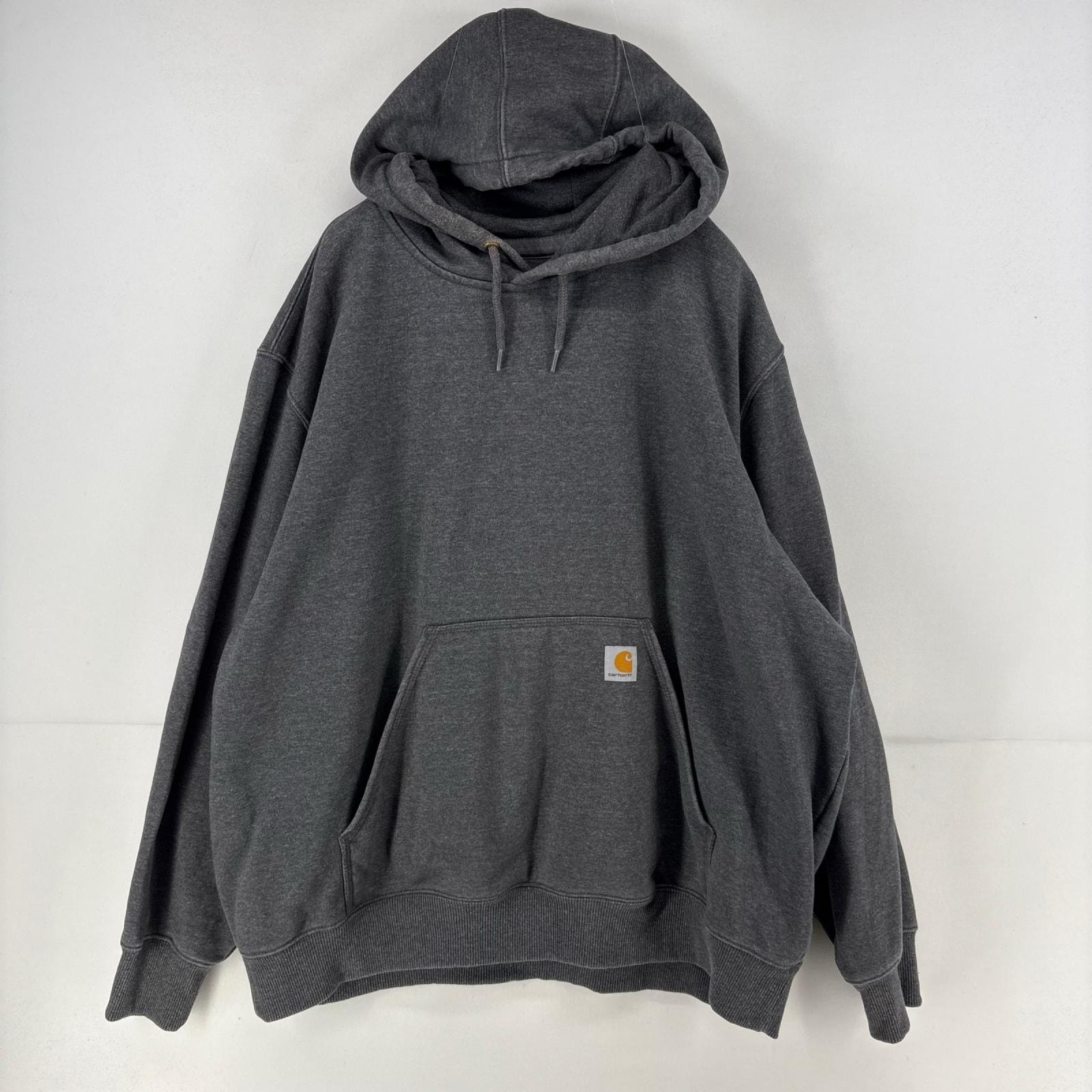 古着 カーハート Carhartt パーカー スウェット ロゴ プルオーバー ワンポイント 大きいサイズ 2XL  グレー メンズ