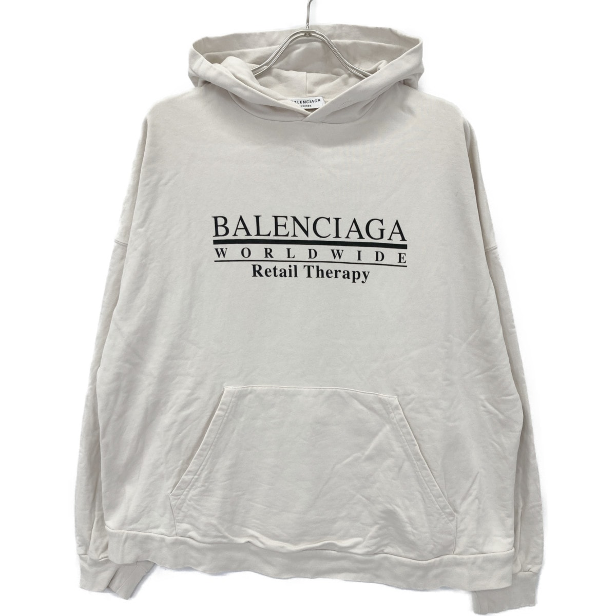 バレンシアガ 【UNISEX】675003 21年 アイボリー リテイルセラピー ロゴプリントフーディ パーカ 2