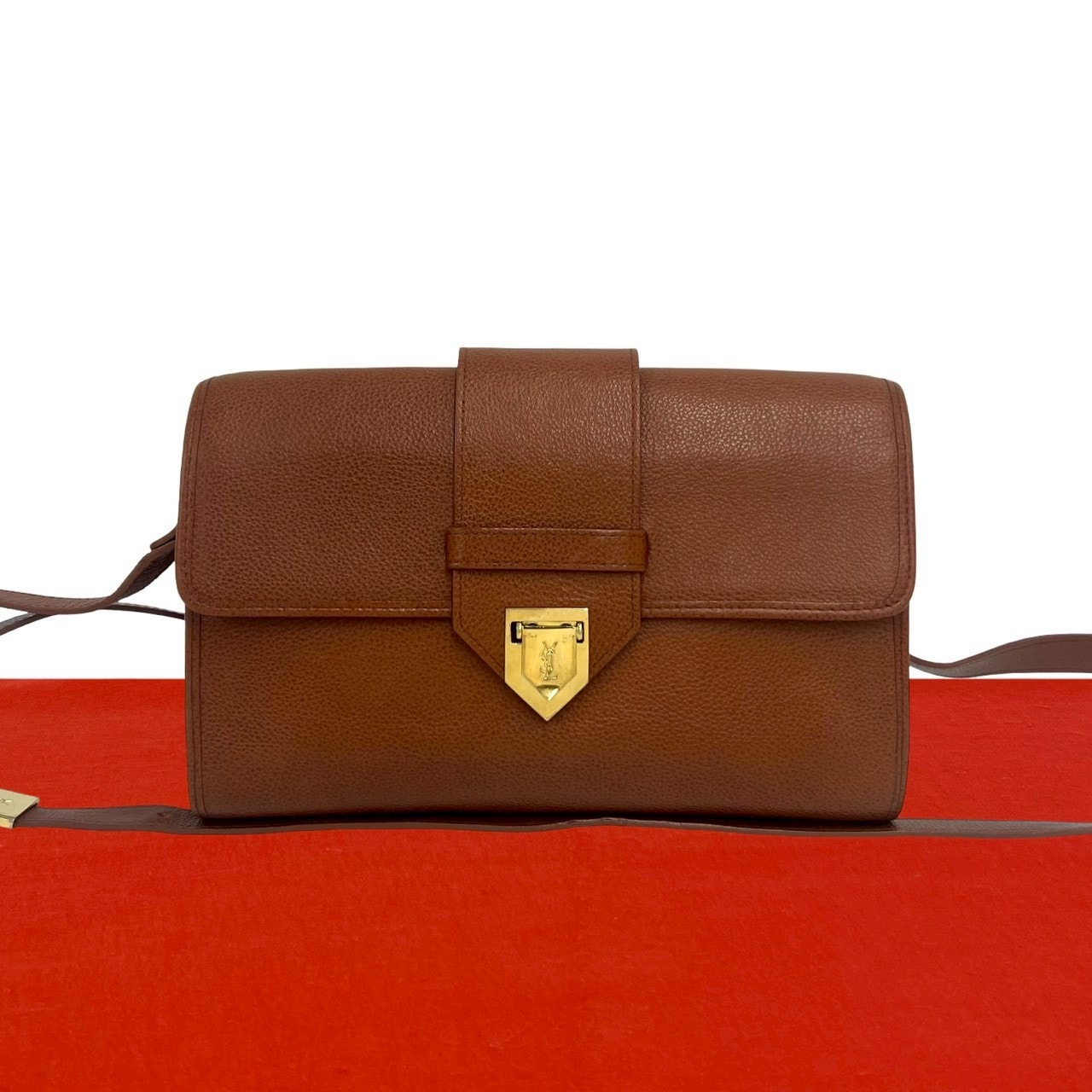 YVES SAINT LAURENT イヴ・サンローラン YSL ロゴ 金具 レザー ショルダーバッグ ブラウン
 36066
