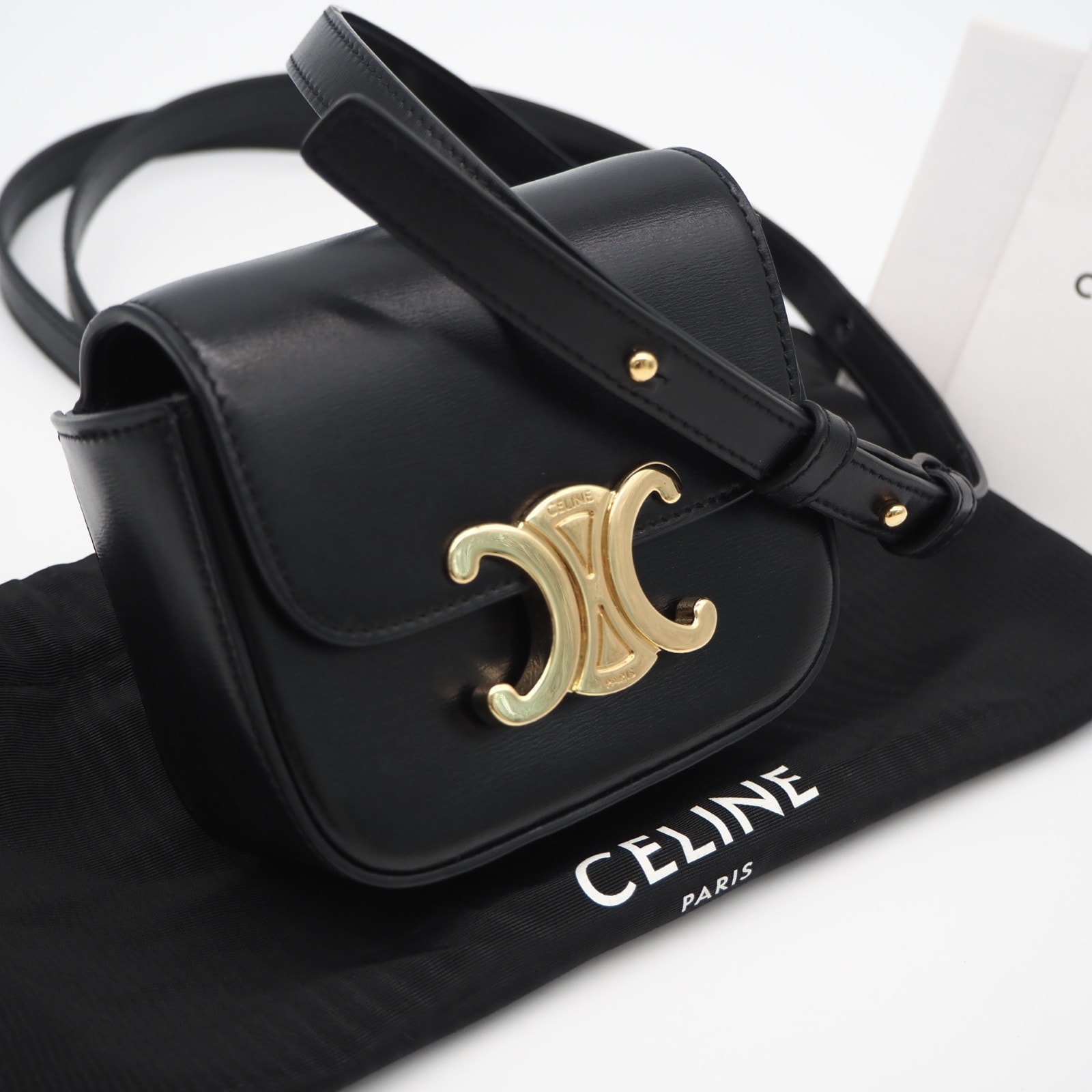美品 CELINE セリーヌ トリオンフ ミニ クロード 10I513DPV ショルダーバッグ ブラック カーフレザー レディース