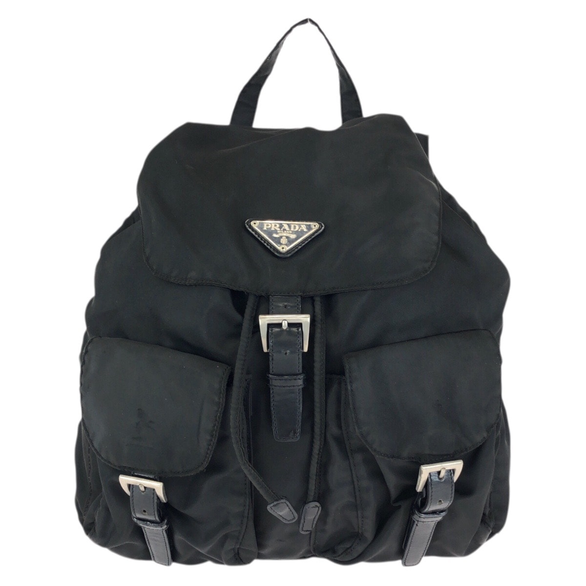 美品 PRADA プラダ テスート 三角ロゴプレート ブラック 黒 シルバー金具 ナイロン レザー/ リュックサック バックパック 601169 【中古】
