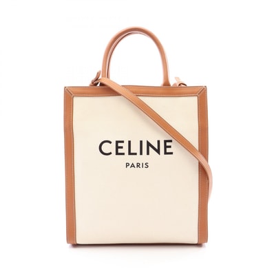 セリーヌ CELINE スモール バーティカル カバ トートバッグ バッグ キャンバス レザー レディース アイボリー系 / ブラウン系 192082BNZ 【中古】