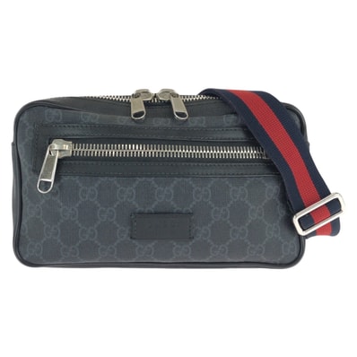 GUCCI グッチ シェリーライン ブラック 黒 グレー シルバー金具 GGスプリームキャンバス レザー/ ボディバッグ バムバッグ ショルダーバッグ ウエストポーチ 601190 【中古】