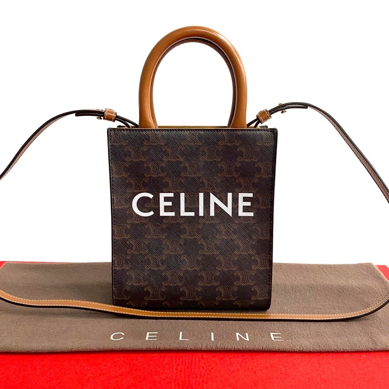 CELINE セリーヌ バーティカル カバ ミニ レザー PVC ショルダーバッグ ブラウン
57299
