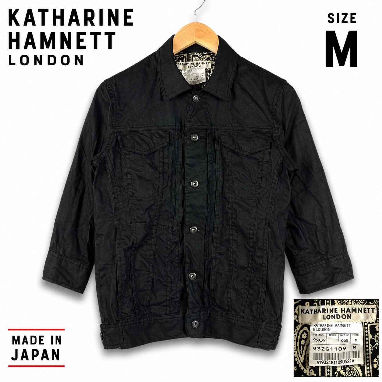 日本製★キャサリンハムネット★七分袖/シャツジャケット【メンズM/黒デニム系】シワ加工/KATHARINE HAMNETT LONDON◆TBA246-A