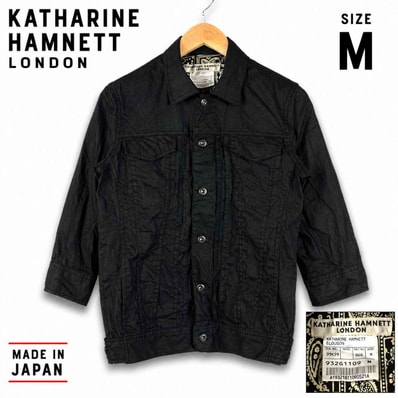 日本製★キャサリンハムネット★七分袖/シャツジャケット【メンズM/黒デニム系】シワ加工/KATHARINE HAMNETT LONDON◆TBA246-A