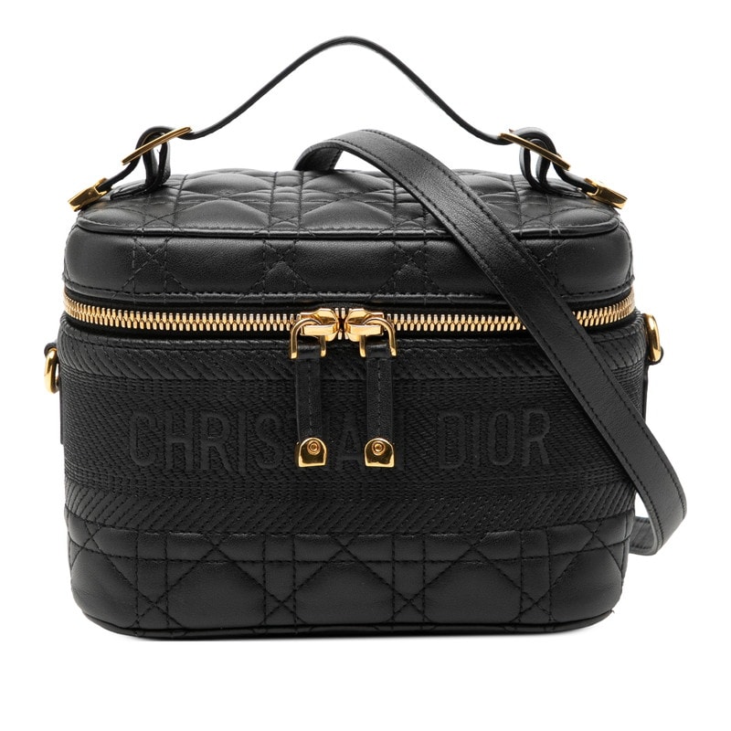 ディオール カナージュ スモール ヴァニティ バニティバッグ ショルダーバッグ 2WAY ブラック レザー レディース Dior 【中古】