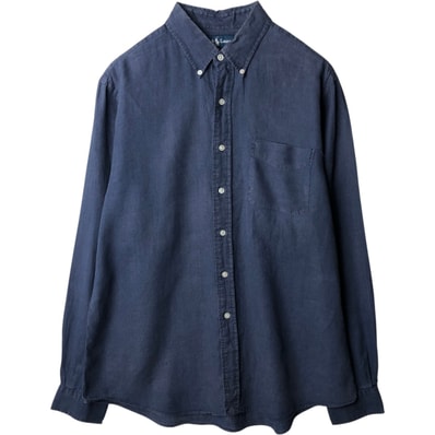 古着 ラルフローレン Ralph Lauren CUSTOM FIT 長袖 リネン ボタンダウンシャツ メンズXL相当/eaa634889