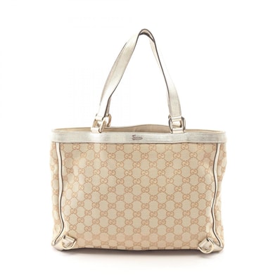 グッチ GUCCI アビー GGキャンバス トートバッグ バッグ キャンバス レザー レディース ベージュ系 / シルバー系 170004 【中古】