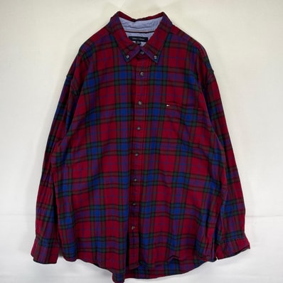古着 トミーヒルフィガー TOMMY HILFIGER 長袖シャツ ワンポイント ボタンダウン 大きいサイズ 2XL マルチカラー チェック メンズ