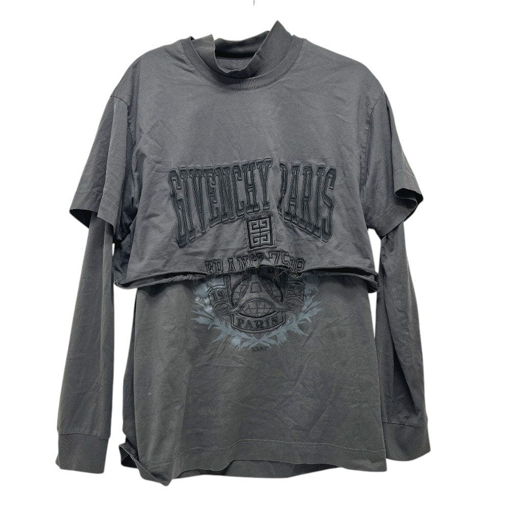 ジバンシィ GIVENCHY オーバーラップエンブロイダリー BM71FC3Y8T 2022AW アパレル トップス ロングTシャツ コットン グレー 新品同様