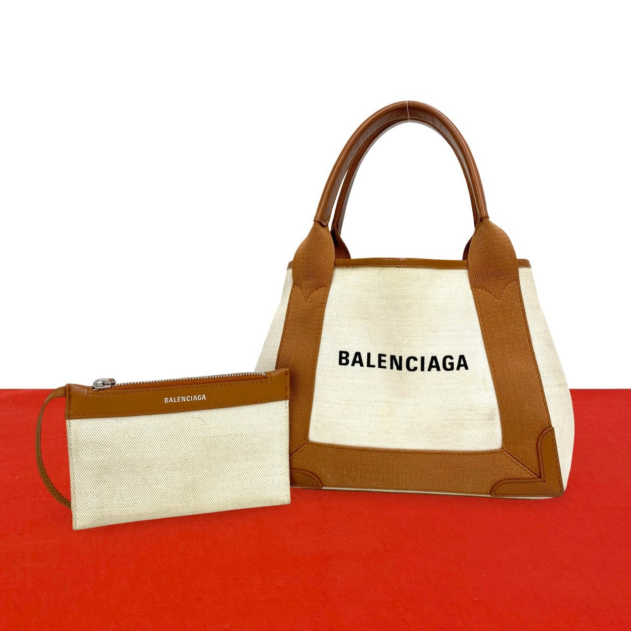 BALENCIAGA バレンシアガ ネイビーカバス XS キャンバス レザー ハンドバッグ ブラウン
31498