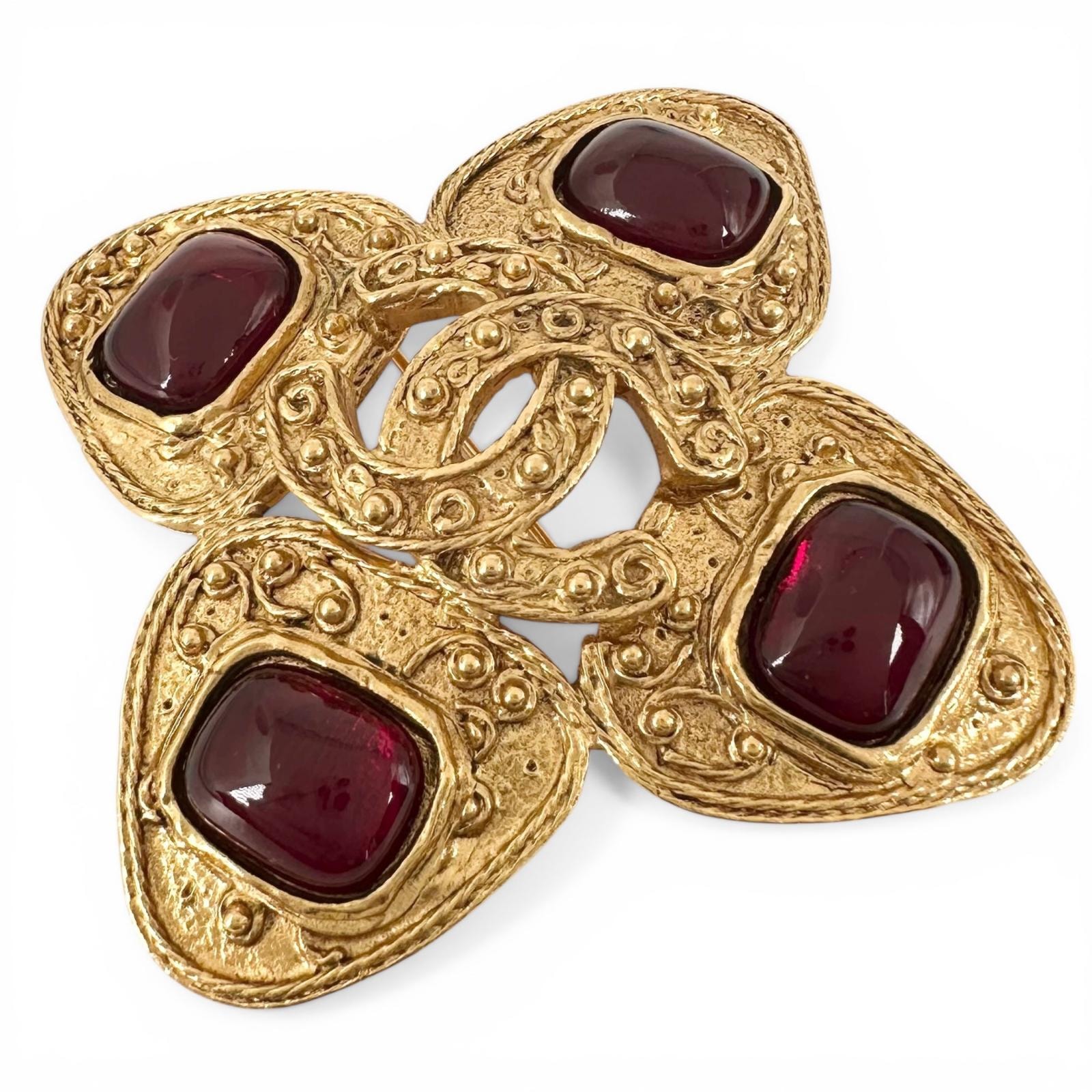 美品 CHANEL シャネル ココマーク カラーストーン 94A ブローチ ゴールド レディース【中古】