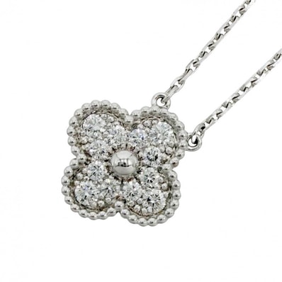 Van Cleef & Arpels ヴァンクリーフ&アーペル ネックレス ヴィンテージアルハンブラ アジャスター付き K18ホワイトゴールド ダイヤモンド12石0.48ct VCARA46100 レディース 約6.1g 美品【中古品】