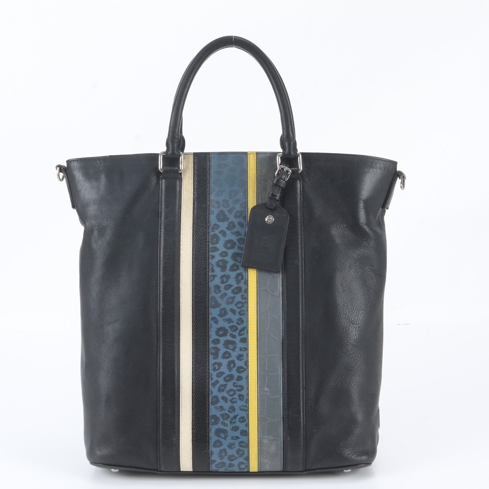 MCM エムシーエム レオパード柄 ストライプトート バッグ レザー
