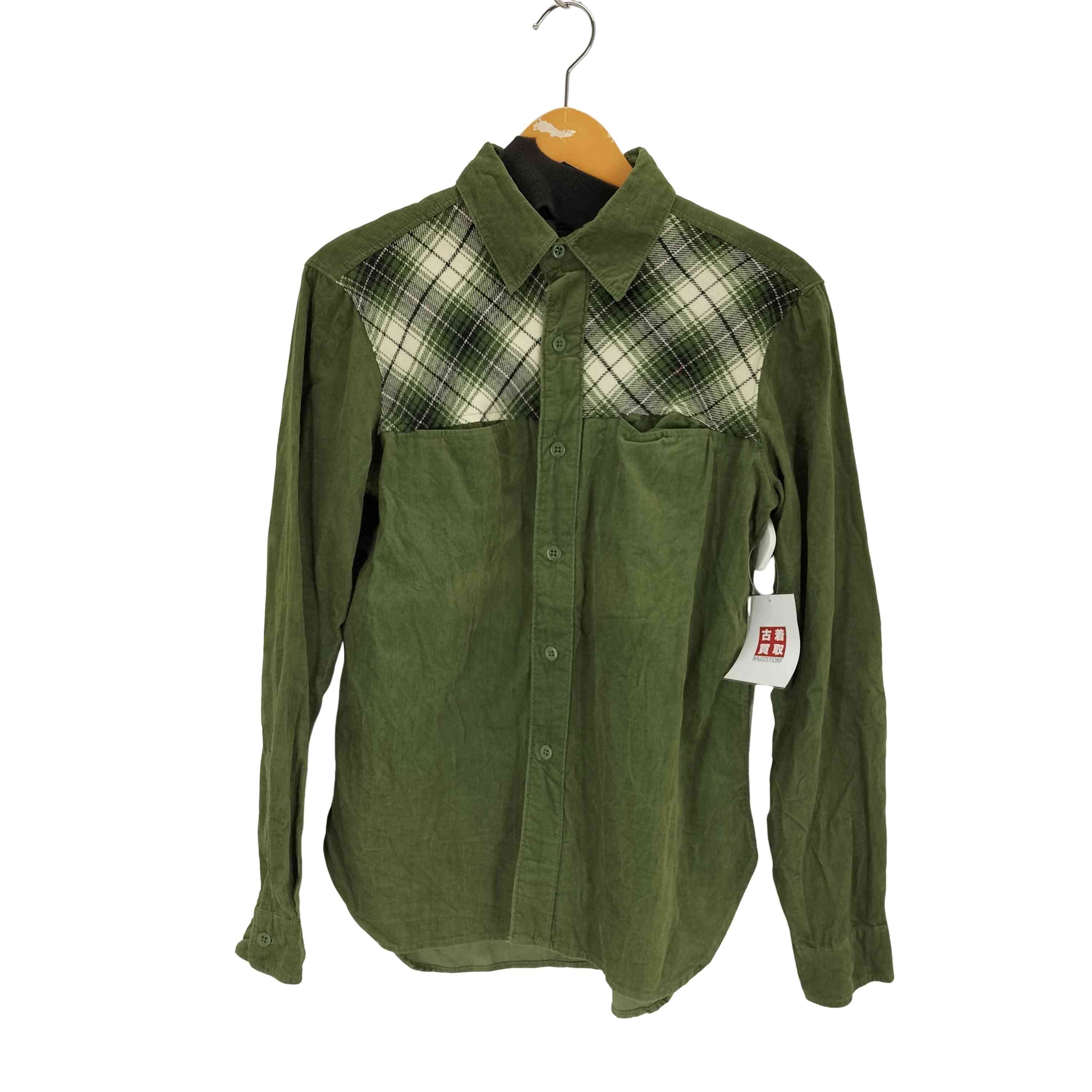 チェック切替 細畦コーデュロイシャツ【1141862722149】