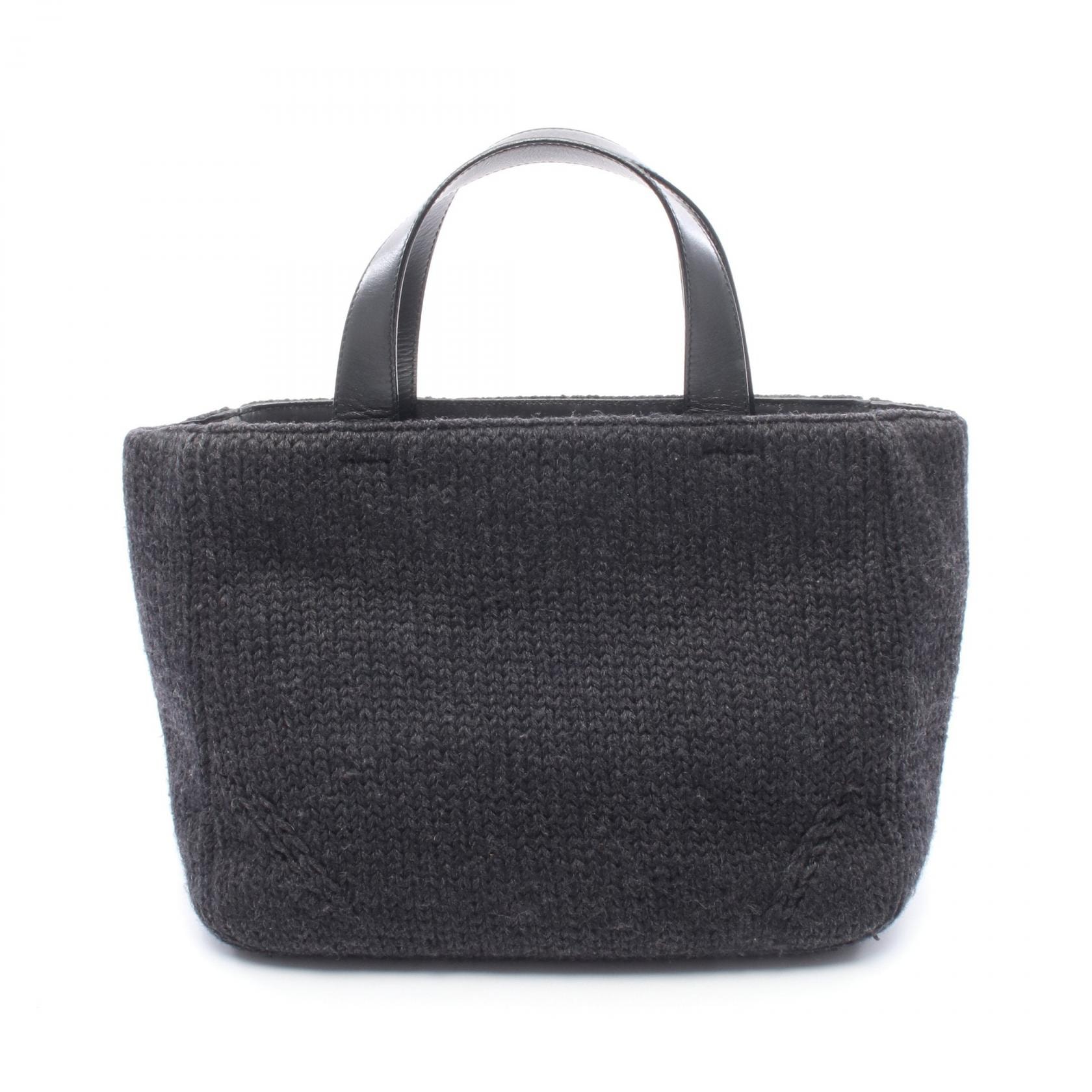プラダ PRADA トライアングルロゴ トートバッグ バッグ レザー ニット レディース グレー系 【中古】