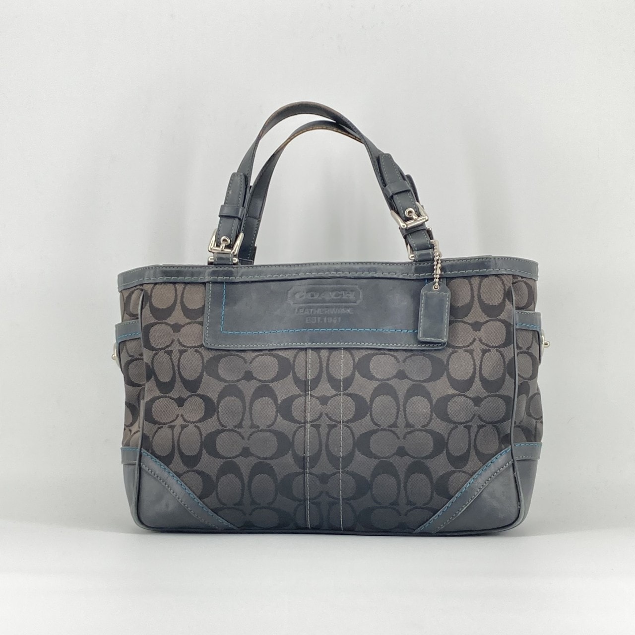 COACH(コーチ) シグネチャー キャンバス×レザー 8K49 トートバッグ ブラック×ダークグレー