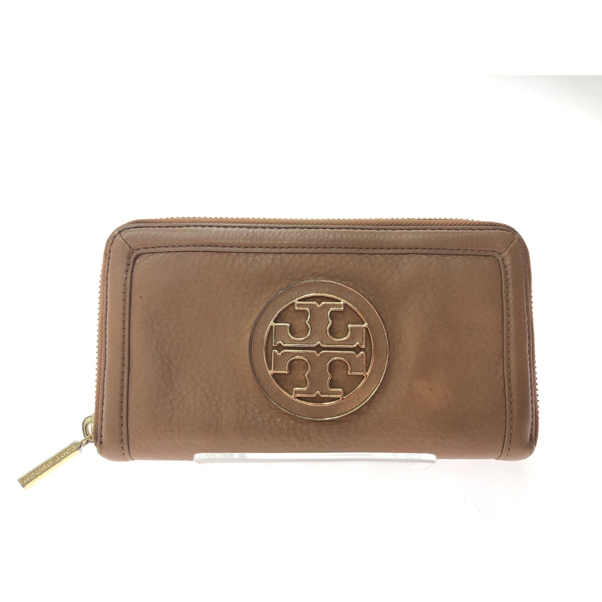 ▼▼TORY BURCH トリーバーチ レディース 長財布 ラウンドファスナー ラムレザー 大きめエンブレム ブラウン